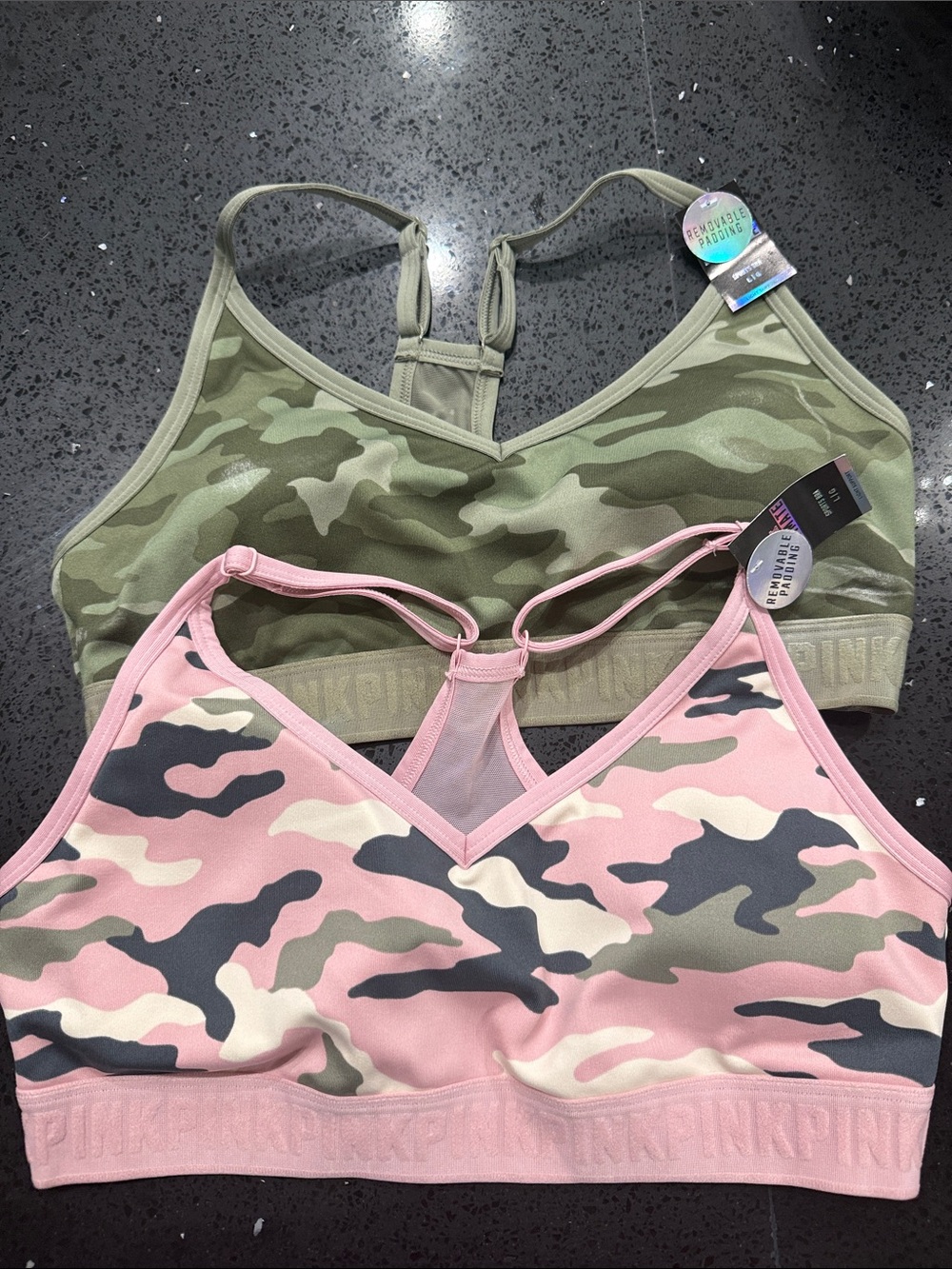 PINK Victoria's Secret Olive & Pink Camo Bralette Duo